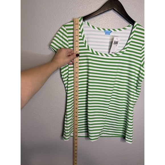 J McLaughlin Shirt Womens Size XL Green Stripe Tee Stretch Scoop Neck - Picture 4 of 6